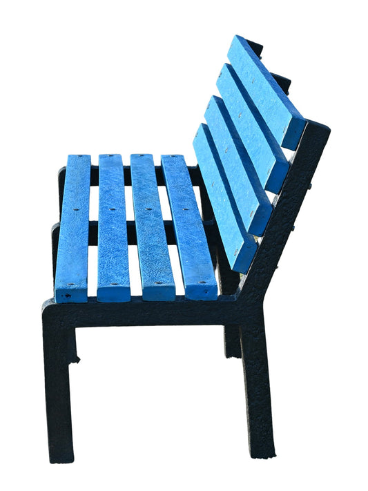 side view of eco bench outdoor seating designed with 100% recycled plastic sustainable garden furniture