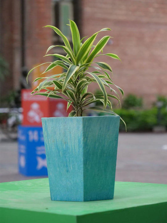 Teal Eco friendly flower pot sustainable design made from recycled plastic for long lasting use