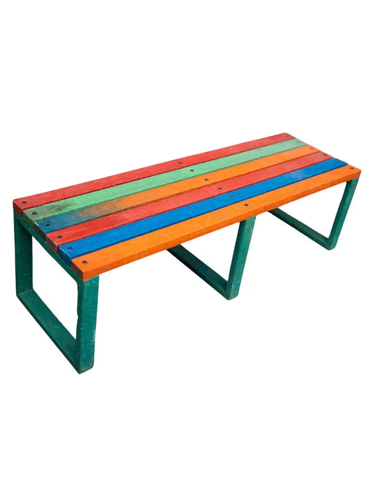 Profile view of colorSplash outdoor bench made from 100 percent recycled plastic durable eco friendly seating