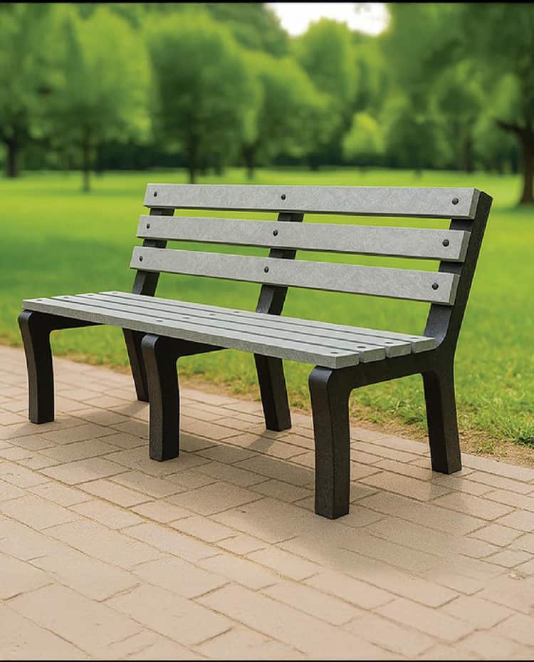 sustainable outdoor bench made from 100 percent recycled plastic by The Carbon Fusion eco friendly furniture