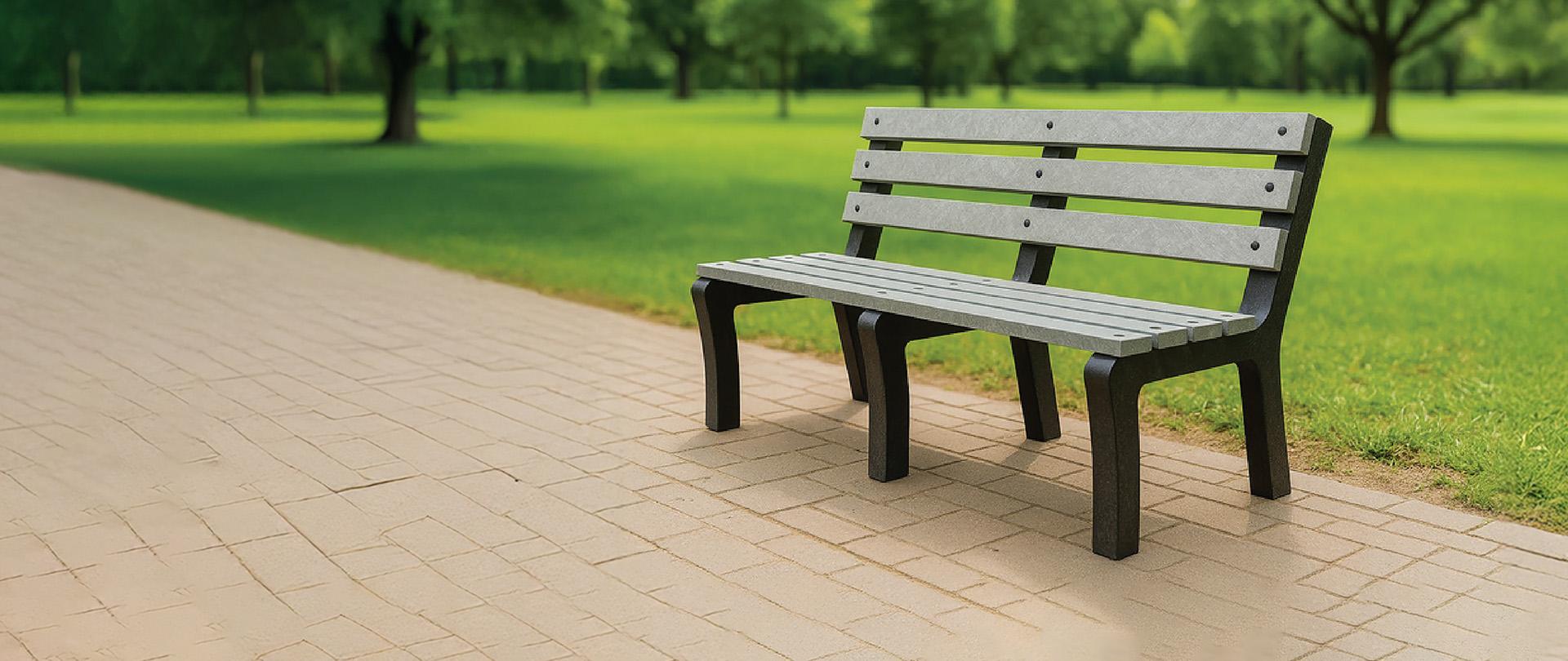 Sustainable outdoor bench made from 100 percent recycled plastic by The Carbon Fusion eco friendly furniture