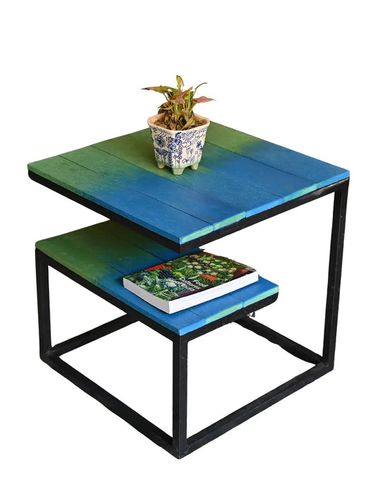 Side view of small coffee table made from 100 percent recycled plastic modern durable eco friendly furniture