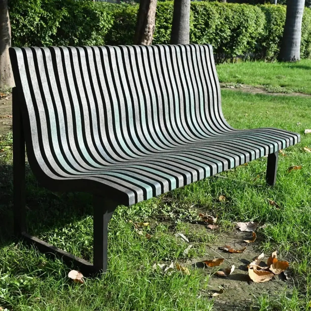 Solid outdoor bench made from 100 percent recycled plastic strong durable eco friendly seating