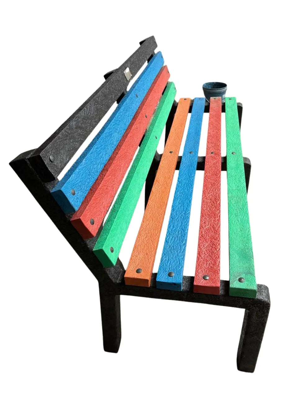 Top view of rainbow EcoBench outdoor seating made from 100 percent recycled plastic durable eco friendly bench