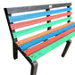 Profile view of rainbow EcoBench outdoor seating made from 100 percent recycled plastic durable eco friendly bench