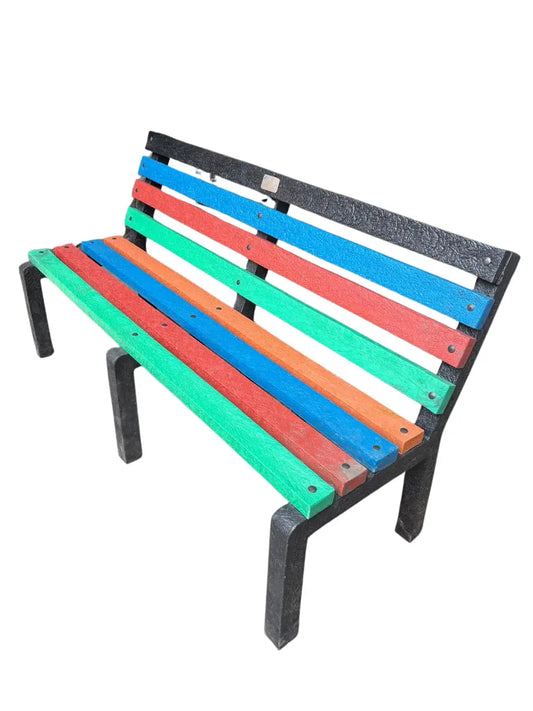 Rainbow EcoBench outdoor seating made from 100 percent recycled plastic durable eco friendly bench
