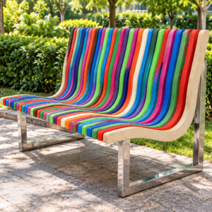 Rainbow Slat Bench in Sunlit Park