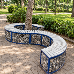 Sinuous Gabion Bench in a Sunlit Park